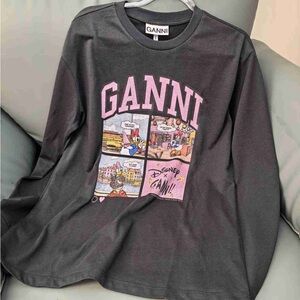 Ganni Disney Daisy Pattern Black Long T-Shirt